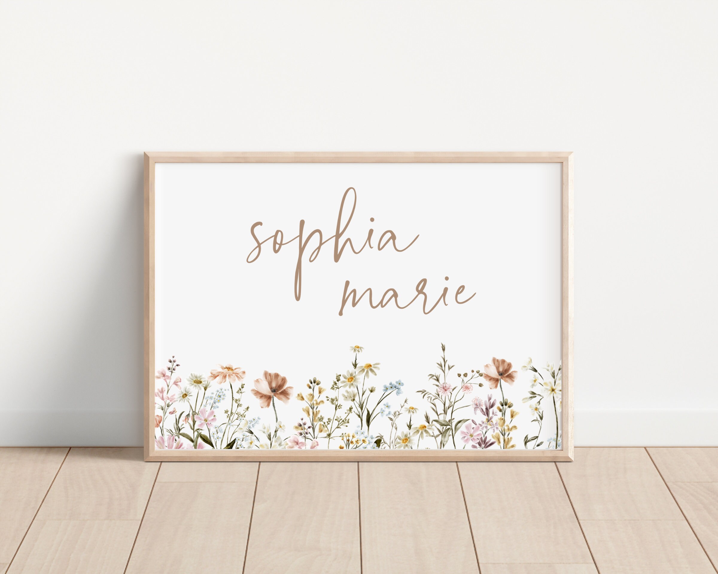 NAME SIGN NURSERY Wall Art Girl Baby Room Print Wildflower Nursey Decor ...