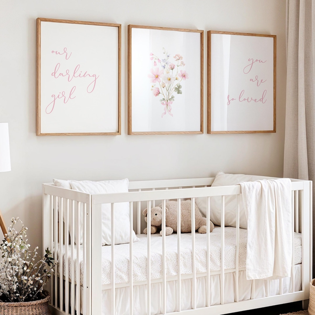 Girl Nursery Wall Art Set of 3, Our Darling Girl Prints, Pink ...