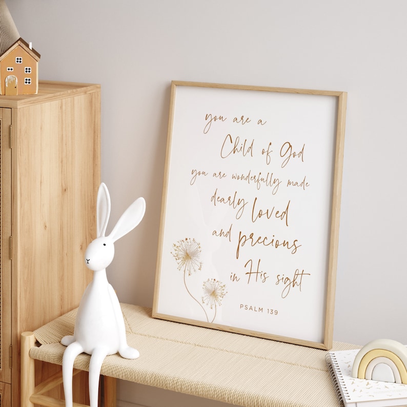 Christian Nursery Print | You Are a Child of God Psalm 139 Bible Verse | Girl Nursery Wall Art with Wildflower | Baby Shower Gift UNFRAMED