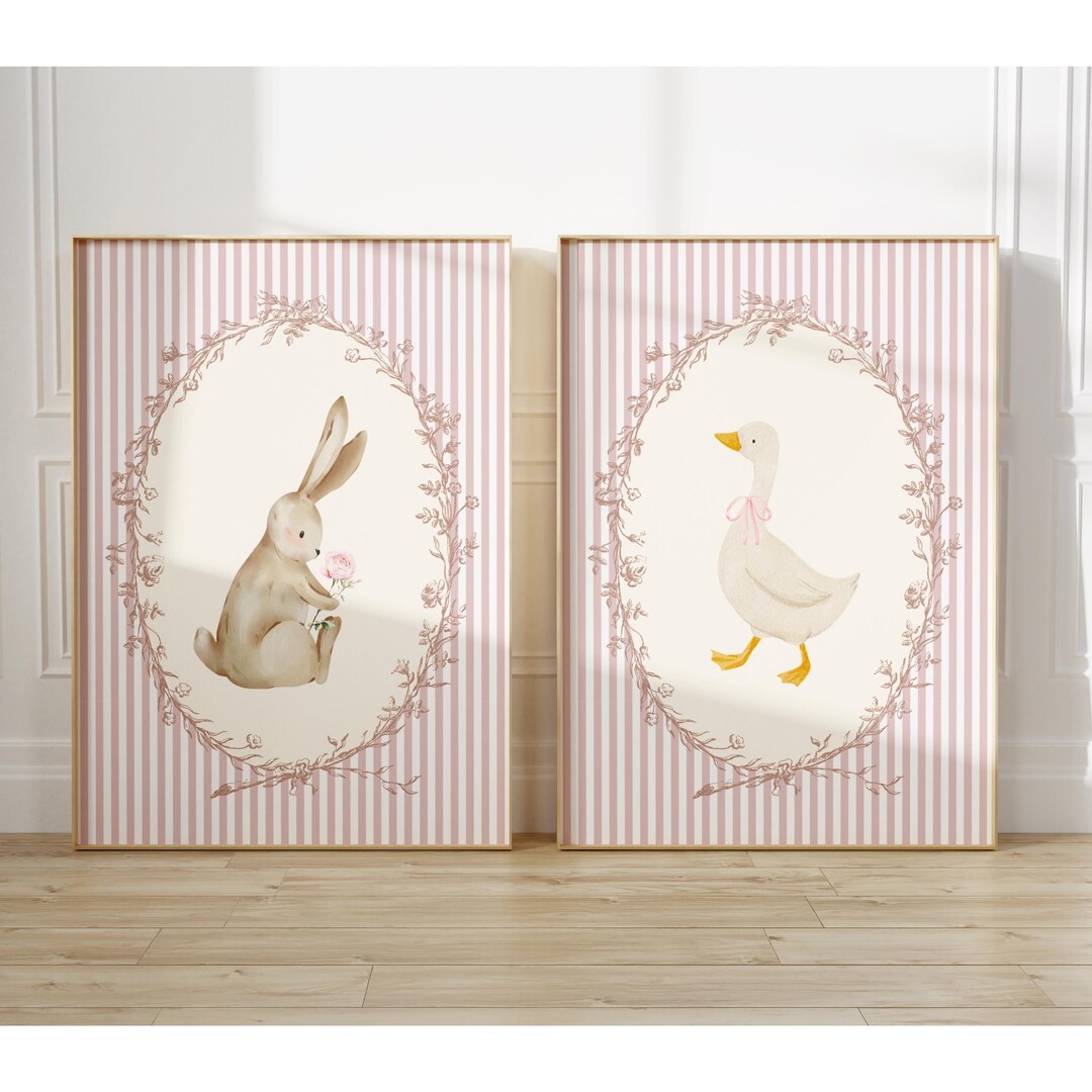 Goose Rabbit Rabbit and Goose Cottagecore Prints: Nursery Wall Art Set of 2 for Girl ...