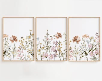 Botanical Wall Art Flower Prints Set of 3 Wildflower Nursery Wall Art ...