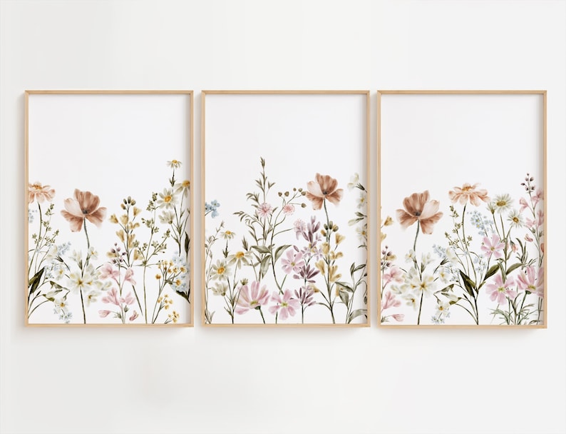 Botanical Wall Art Flower Prints Set of 3 Wildflower Nursery Wall Art ...