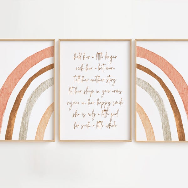 Arte de pared para habitación de niña con decoración de arcoíris / Juego de 2 decoraciones de pared para habitación de niña / Cita de bebé para habitación de niña / Idea de regalo para baby shower / Habitación infantil bohemia