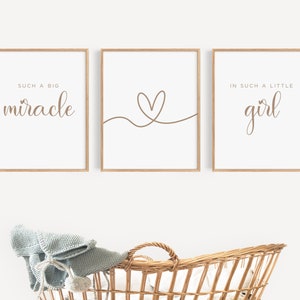 Nursery Decor Girl Room | Custom Color Available | Girl Nursery Wall Art | Set of 3 Nursery Wall Decor | Baby Shower Gift | Miracle Girl