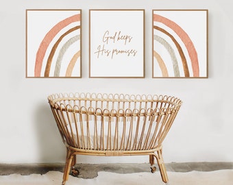 Christian Nursery Wall Art Rainbow Nursery Boho Wall Decor Watercolor Rainbow Print Nursery Wall Art Set of Prints Baby Shower Gift Unique