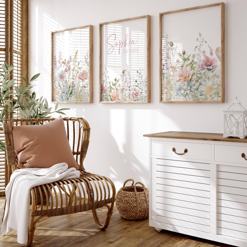 Nursery Wall Art Wildflowers Girl Nursery Name Print Botanical Nursery
