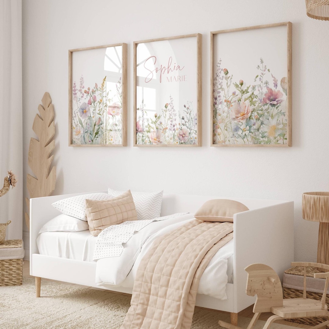 Nursery Wall Art Wildflowers Girl Nursery Name Print Botanical Nursery ...