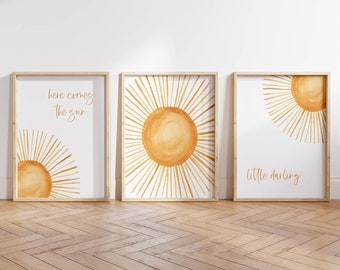 Here Comes the Sun Nursery Decor for Baby Room Boho Wall Art Set of 3 Prints Nursery Wall Decor Sunshine Baby Shower Gift UNFRAMED
