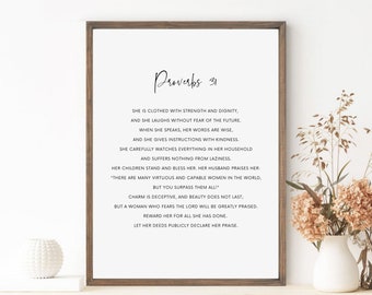 Proverbs 31 Wall Art, Mothers Day Gift, Christian Gift for Women, Minimalist Modern bible Verse for Mom, Gift from Daughter or Son