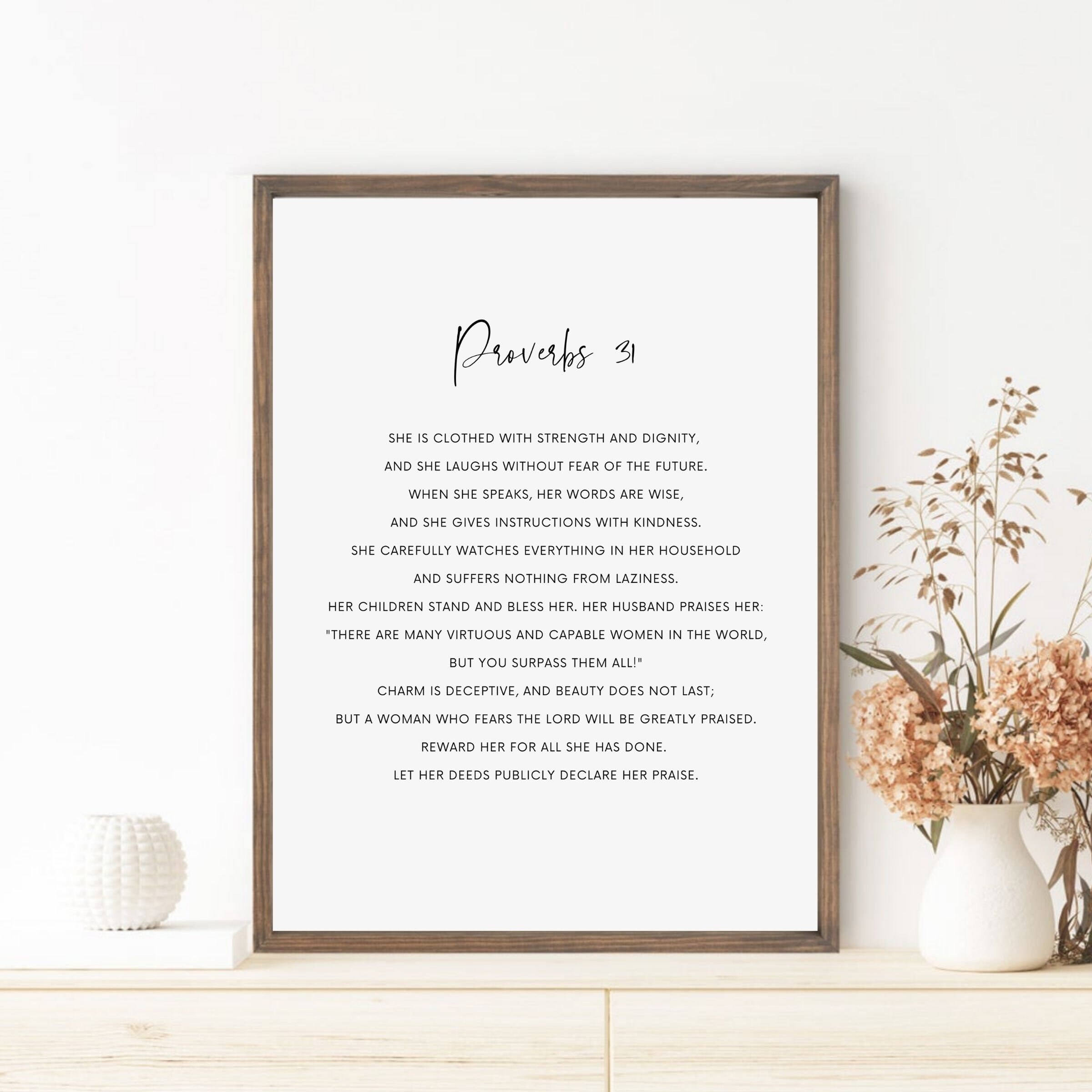 Proverbs 31 Wall Art, Mothers Day Gift, Christian Gift for Women, Minimalist Modern bible Verse for Mom, Gift from Daughter or Son