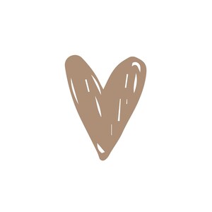 May include: A brown hand-drawn heart with a textured look.