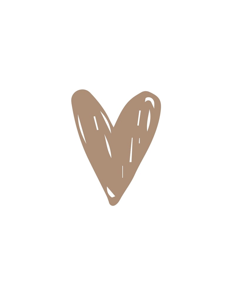 May include: A brown hand-drawn heart with a textured look.