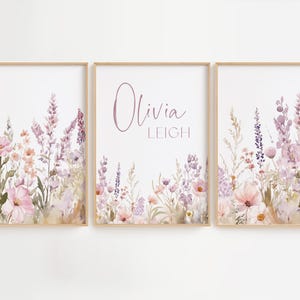 Wildflower Nursery Wall Art Botanical Print Floral Nursery Girl Nursery Flower Nursery Name Sign Boho Nursery Wall Art Baby Shower Gift 846