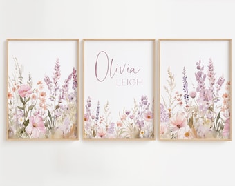 Wildflower Nursery Wall Art Botanical Print Floral Nursery Girl Nursery Flower Nursery Name Sign Boho Nursery Wall Art Baby Shower Gift 846