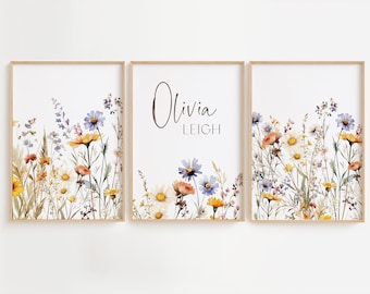 Wildflower Nursery Decor, Boho Nursery Wall Art, Botanical Print, Floral Nursery, Girl Nursery Decor, Flower Nursery Name Sign Baby Gift