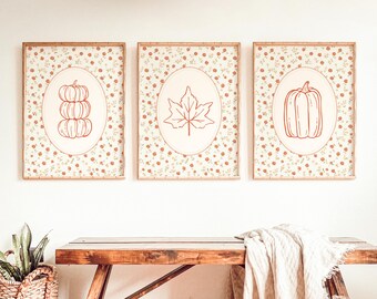 Fall Wall Art Ideas, Pumpkin Decor, Thanksgiving Wall Decor, Autumn Leaves Print Set