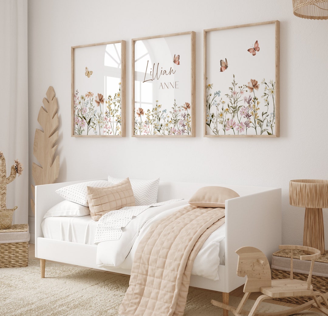 Wildflower Nursery Decor Butterfly Wall Art Nursery Botanical Print ...