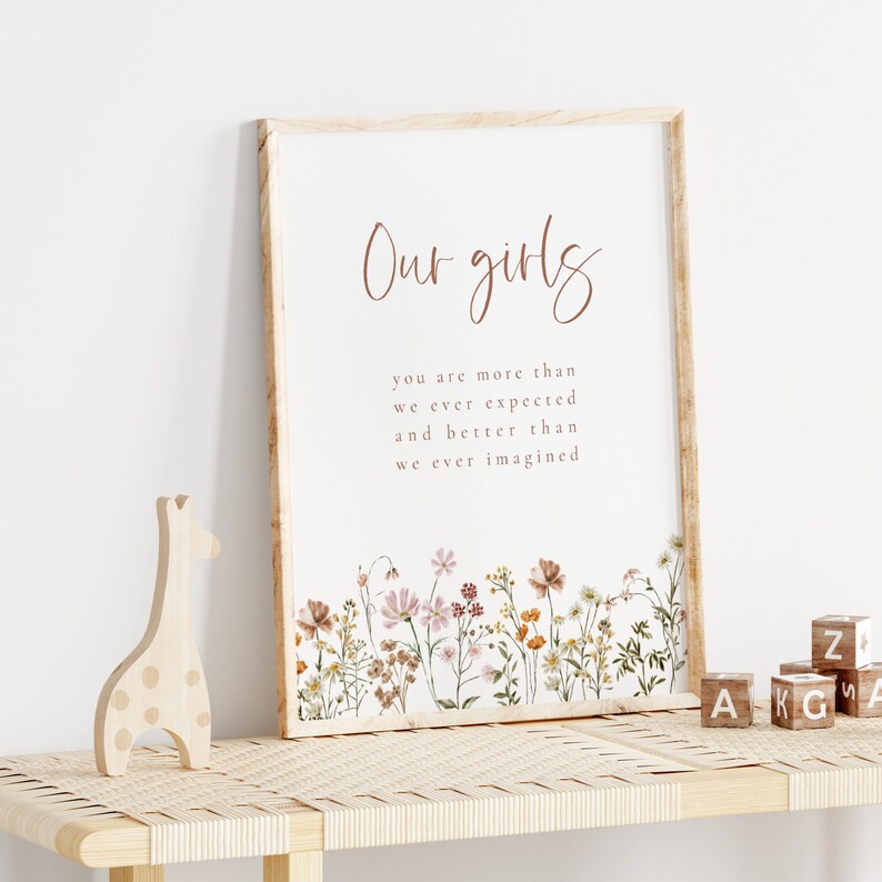 Our Girls Nursery Print | Baby Girl Room Wall Art With Wildflowers ...