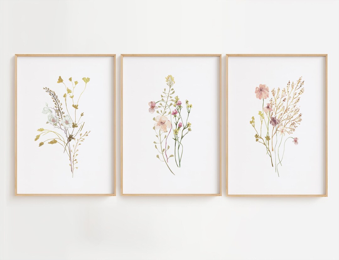 Watercolor Botanical Prints Set of 3, Wildflower Prints, Floral Nursery ...