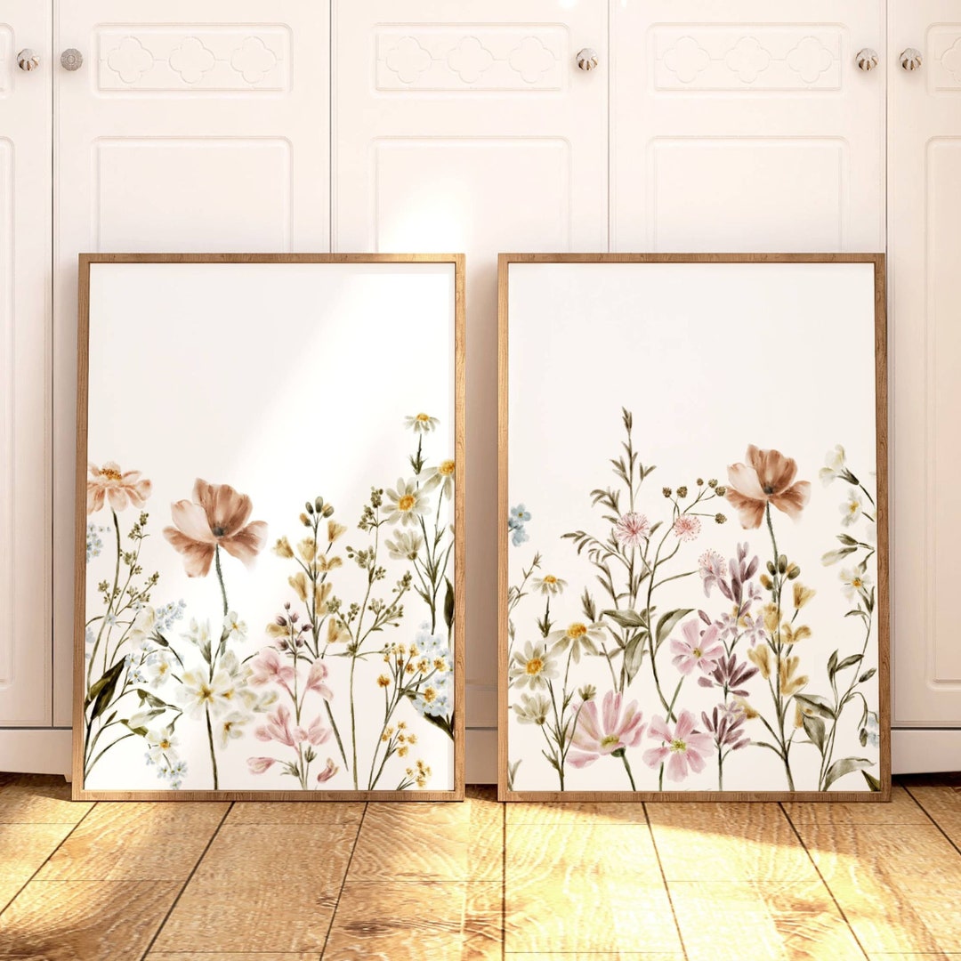 Botanical Wall Art, Flower Wall Art Decor, Boho Nursery Wall Art ...