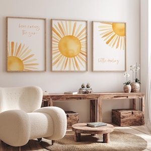 Dekoracja ścienna do pokoju dziecięcego w stylu boho, zestaw 3 wydruków Dekoracja ścienna do pokoju dziecięcego Słońce, neutralny pod względem płci Prezent na baby shower Wydruk w pokoju dziecięcym