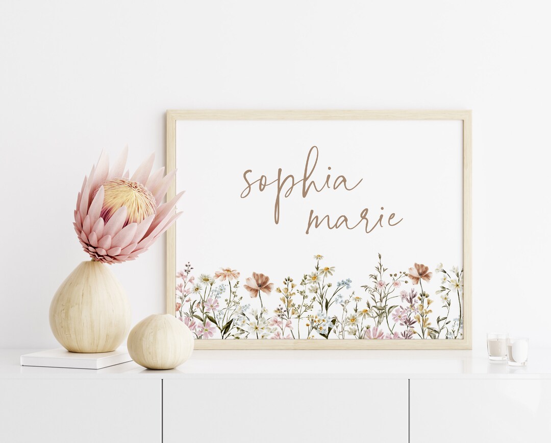 NAME SIGN NURSERY Wall Art Girl Baby Room Print Wildflower Nursey Decor ...
