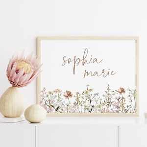 NAME SIGN NURSERY Wall Art Girl Baby Room Print Wildflower Nursey Decor Boho Nursery Flower Wall Art Baby Shower Gift Girl Room Wall Decor