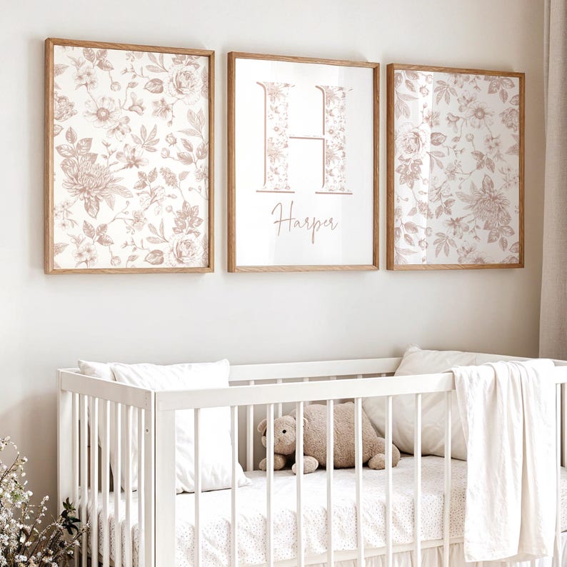 Nursery Prints Wildflower Girl Set of 3 Print Neutral Color Flowers ...