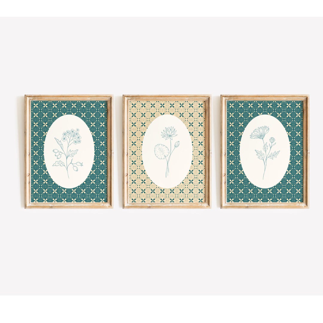 Vintage Floral Print Set, Retro Wall Art, Botanical Decor Set of 3 - Etsy