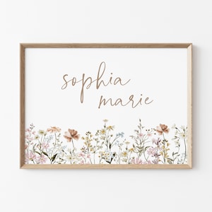 Nursery Name Sign Girl Nursery Print Baby Shower Gift Minimalist Nursery Botanical Wall Decor Nursery Wildflower Wall Art Nursery Gift