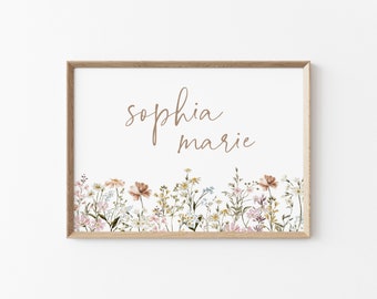 Nursery Name Sign Girl Nursery Print Baby Shower Gift Minimalist Nursery Botanical Wall Decor Nursery Wildflower Wall Art Nursery Gift