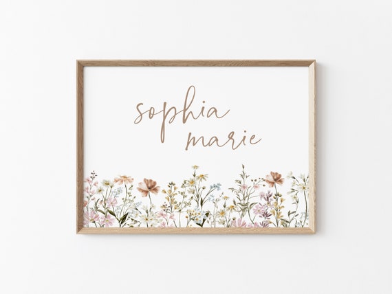 Nursery Name Sign Girl Nursery Print Baby Shower Gift Minimalist Nursery Botanical Wall Decor Nursery Wildflower Wall Art Nursery Gift