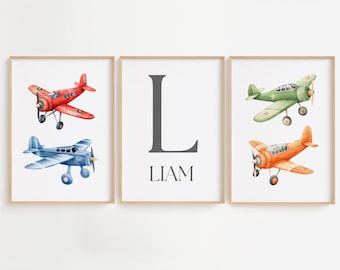 Boy Nursery Wall Art Airplane Print Nursery Decor Name Print Nursery Plane Retro Nursery Baby Room Transportation Nursery Baby Shower Gift