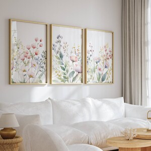 Watercolor Botanical Prints Set of 3 Wildflower Prints Pink Floral ...