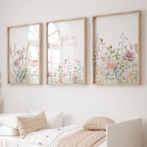 Boho Nursery Wall Art Wildflower Nursery Decor Botanical Print Floral Nursery Girl Nursery Flower Nursery Name Sign Flower Pastel Nursery
