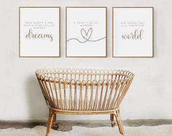 Nursery Decor for Baby Girl Room | Girl Nursery Wall Art Set of 3 Prints | Minimalist Nursery Wall Decor | Baby Shower Gift Idea Neutral