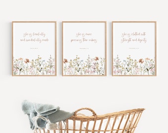 Christian Nursery Decor Wall Art Girl Wildflower Nursery Decor Girl Nursery Wall Decor Nursery Bible Verse Wall Art Baby Girl Nursery Art