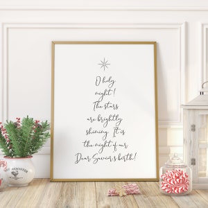 O Holy Night Print, Oh Holy Night Christmas Decor, Christmas Wall Art, Christmas Song Lyric Print, Holiday Decor, Minimalist Christmas