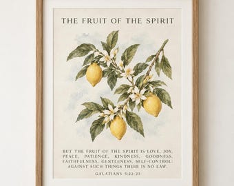 Fruit of the Spirit Wall Art, Galatians 5:22-23 Christian Wall Art, Vintage Lemon Bible Verse Print