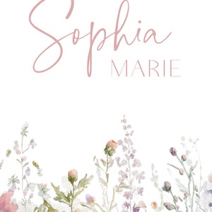Boho Nursery Wall Art Wildflower Nursery Decor Botanical Print Floral Nursery Girl Nursery Flower Nursery Name Sign Flower Pastel Nursery