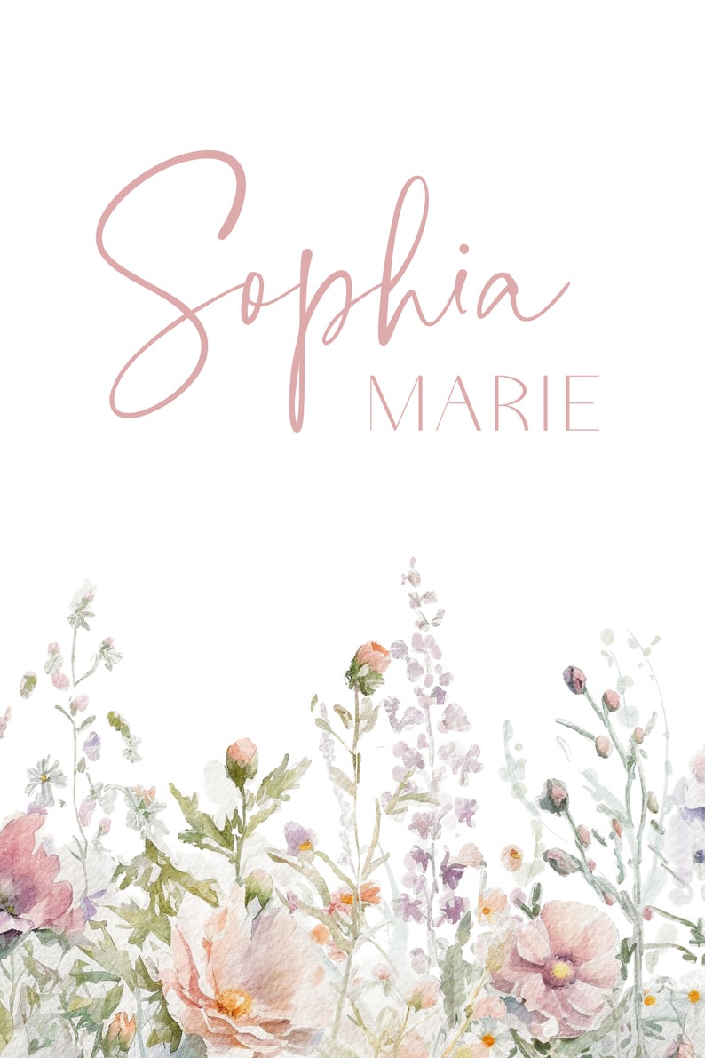 Boho Nursery Wall Art Wildflower Nursery Decor Botanical Print Floral Nursery Girl Nursery Flower Nursery Name Sign Flower Pastel Nursery