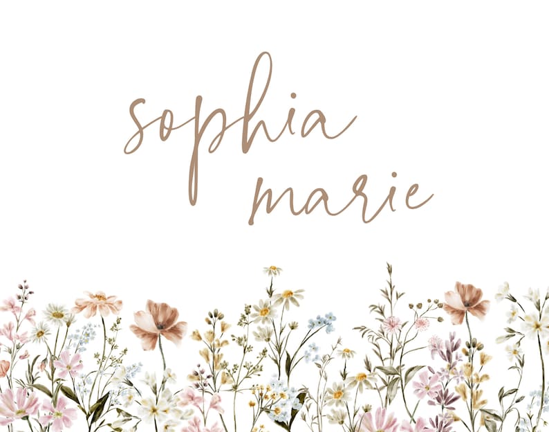 Nursery Name Sign Girl Nursery Print Baby Shower Gift Minimalist Nursery Botanical Wall Decor Nursery Wildflower Wall Art Nursery Gift