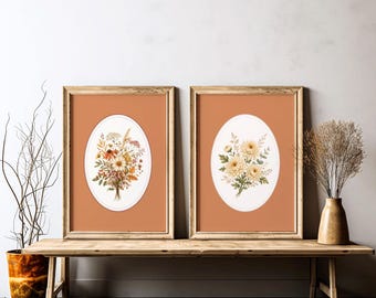 Flower Wall Art, Fall Wall Decor, Autumn Botanical Print Set, Farmhouse Floral Gallery Wall