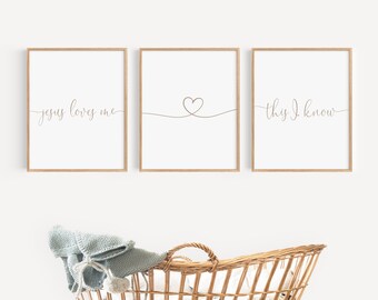 CHRISTIAN NURSERY DECOR - Jesus Loves Me This I Know Nursey Wall Art, Set of 3 Baby Room Wall Decor, Nursery Decor Girl, Nursery Wall Art