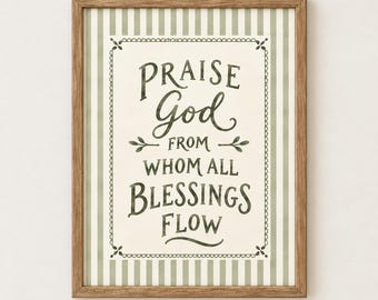 Praise God From Whom All Blessings Flow Wall Art, Doxology Christian Wall Art, Vintage Hymn Print, Green Striped Christian Home Decor