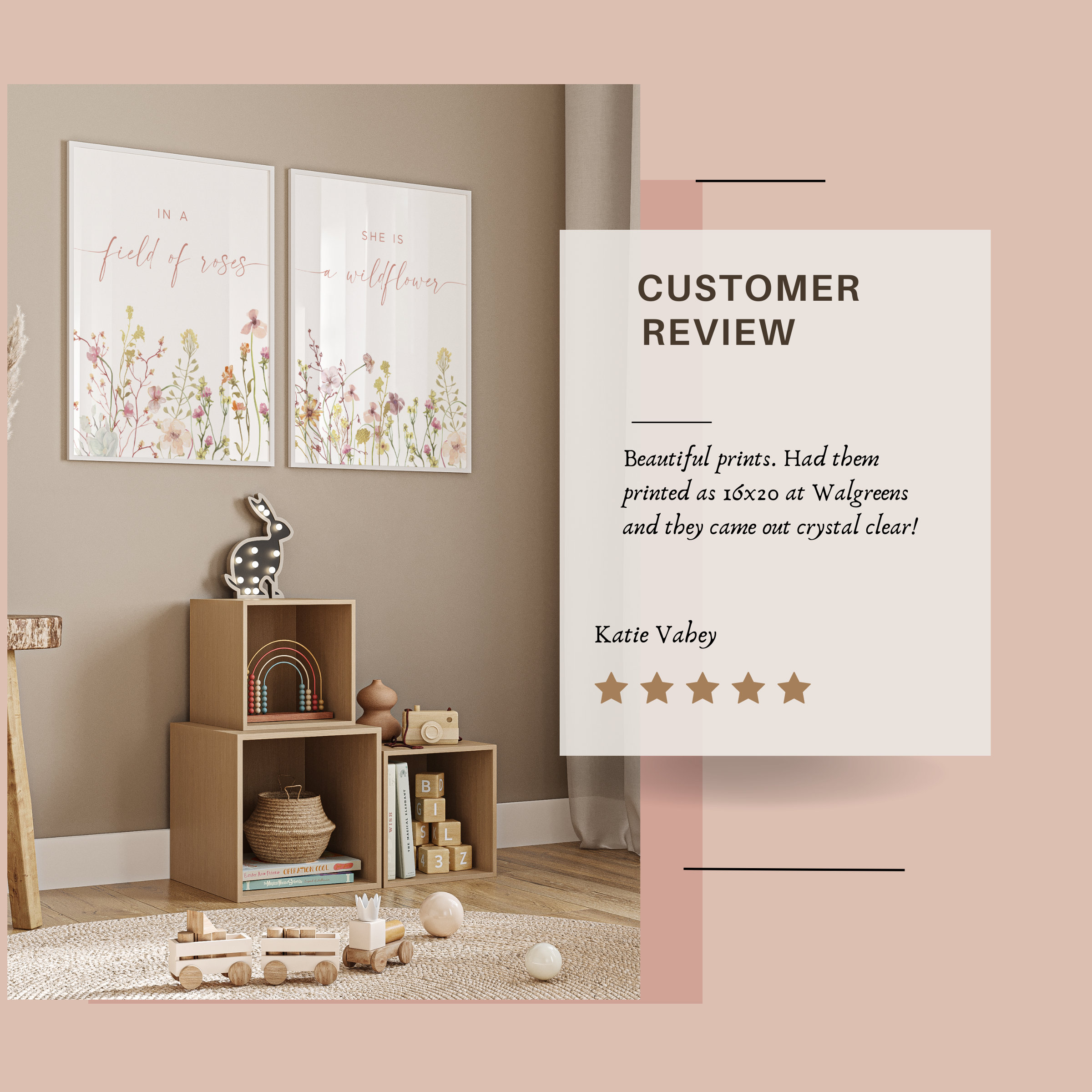 Nursery Wall Art Wildflower Decor | Girl Baby Room Wall Decor Set of 2 ...