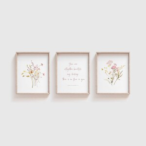 Christian nursery wall art set of 3 with assortment of wildflowers and a Song of Soloman bible verse