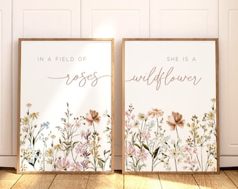 Botanical Nursery Wall Art, Boho Nursery Wall Art, Wildflower Nursery Print Set of 2, Floral Nursery Wall Decor, Girl Nursery Print Newborn