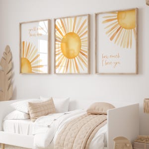 Dekoracja ścienna do pokoju dziecięcego w stylu boho, zestaw 3 wydruków Dekoracja ścienna do pokoju dziecięcego, prezent na baby shower w stylu słonecznym Wydruk do pokoju dziecięcego, sztuka ścienna w stylu słonecznym