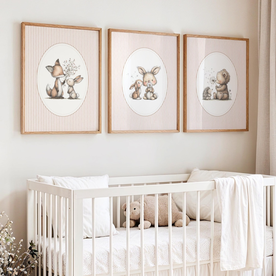 Nursery Prints Animals, Baby Room Wall Art Vintage, Bear and Rabbit ...